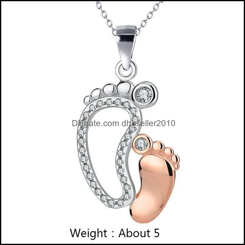 fashion baby birthday foot necklace copper shining cute cubic zircon pendant mothers day family jewelry holiday gifts