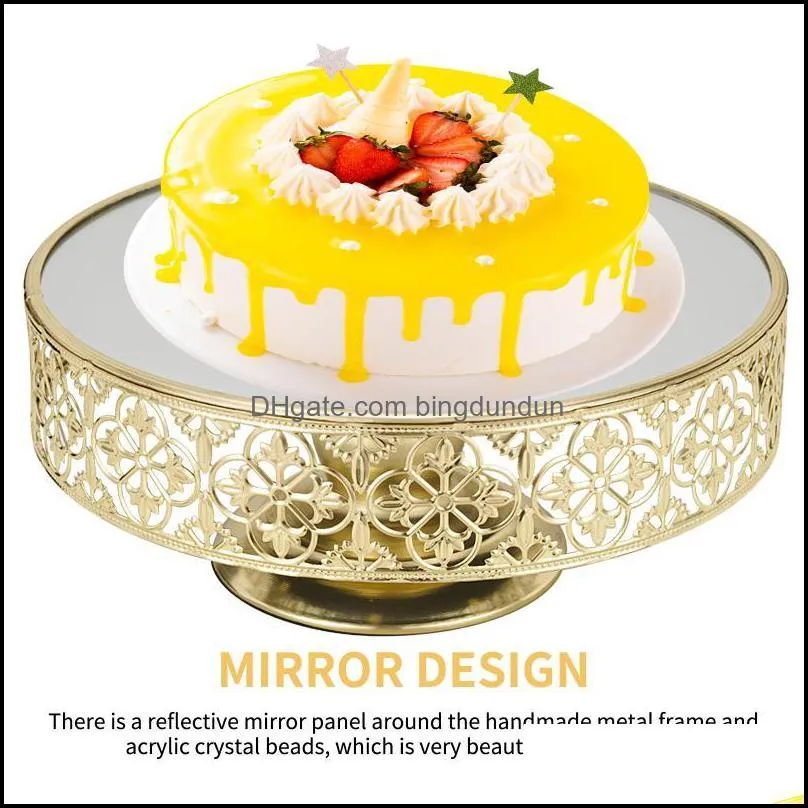 baking pastry tools metal mirror cake stand hollow tray round holder decorative plate for home birthday party anniversary wedding
