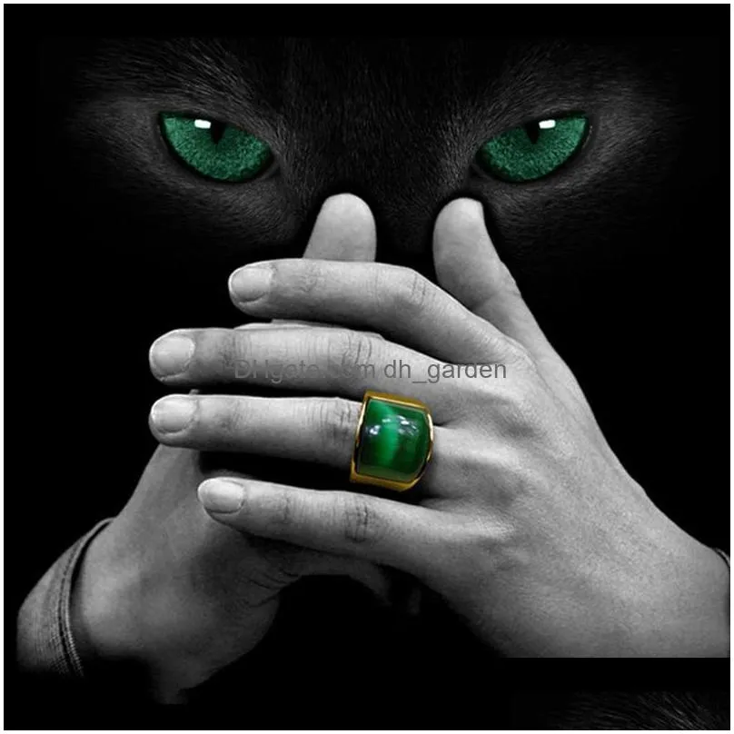 cluster rings gorgeous men ring wide style stainless steel gold tone green opal fashion male jewelry