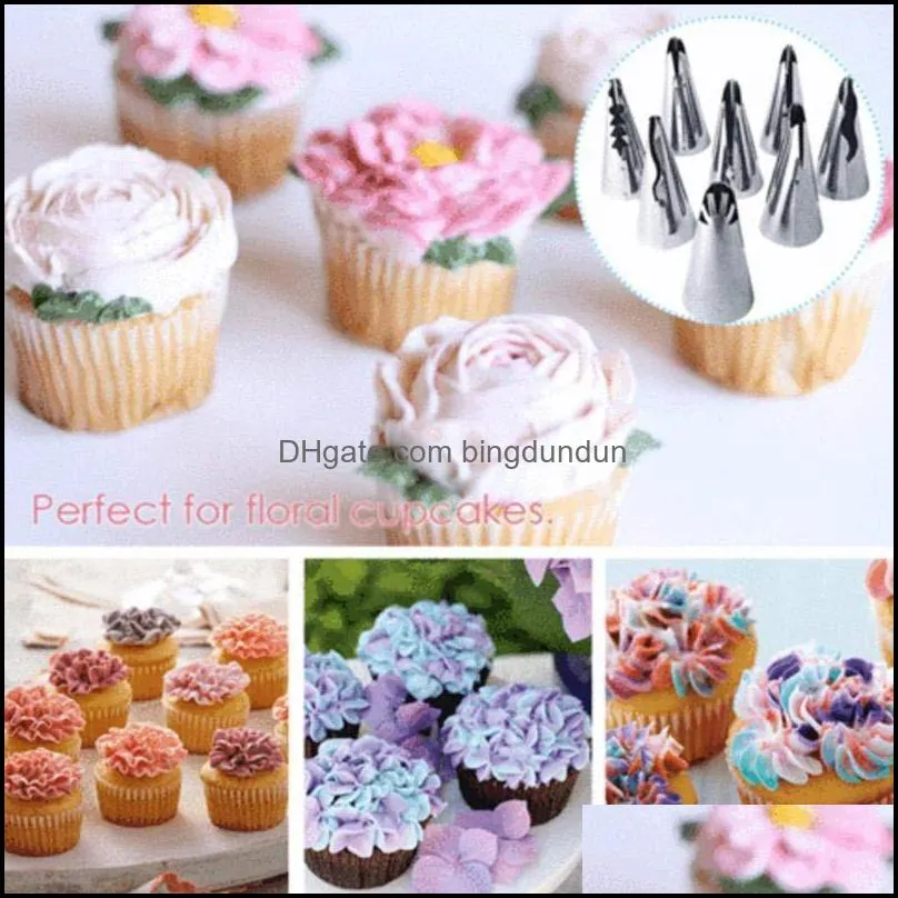 10pcs/set wedding cake decorating tools reusable icing piping nozzles flower cream tips skirt silicone pastry bags baking 