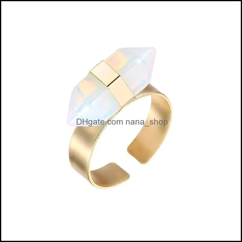 natural stone open rings for women men hexagonal prism bullet healing crystal point tiger eye gemstone adjustable finger ring diy