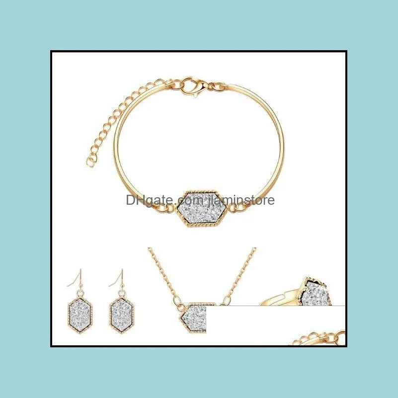 fashion druzy drusy earrings necklace bracelet silver gold plated geometry faux stone bracelet necklace earrings for women jewelry