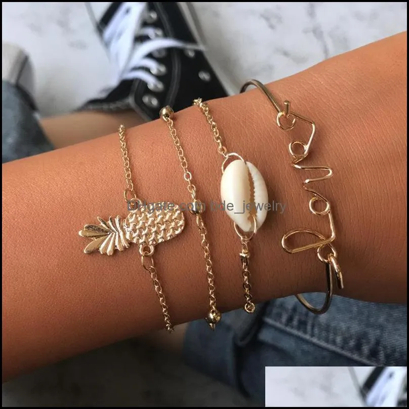 bohemian sea shell bracelets set for women pineapple pearl starfish charm string rope chains female boho hawaiian beach jewelry gift