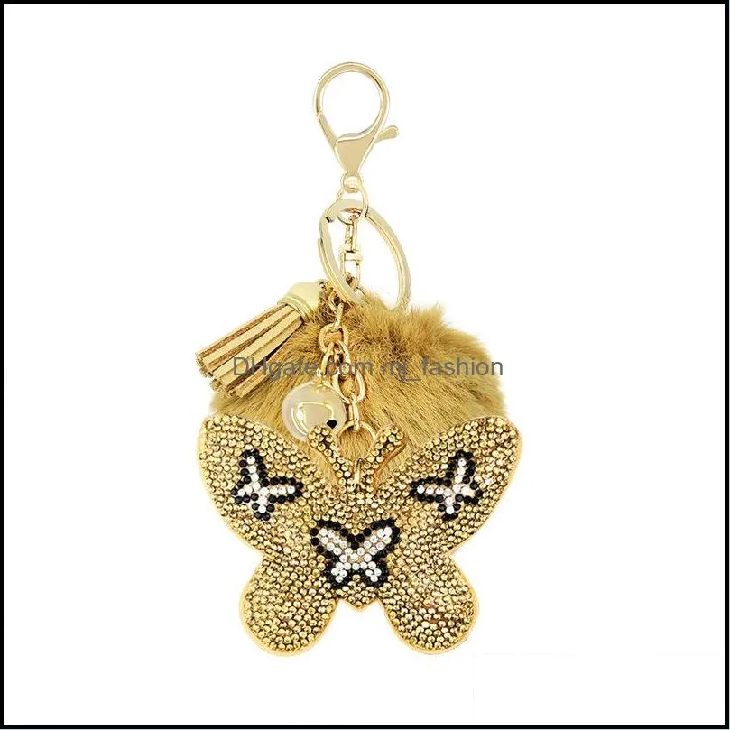 cute animal pompom keychain fashion faux fur fluffy key ring for women girls lovely owl bear keyfobs pendant accessories p429fa