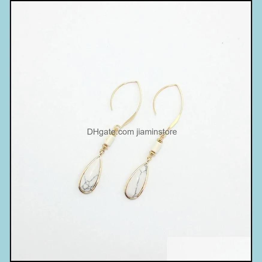 fashion gold color water drop natural stone white green turquoise dangle earrings jewelry for women