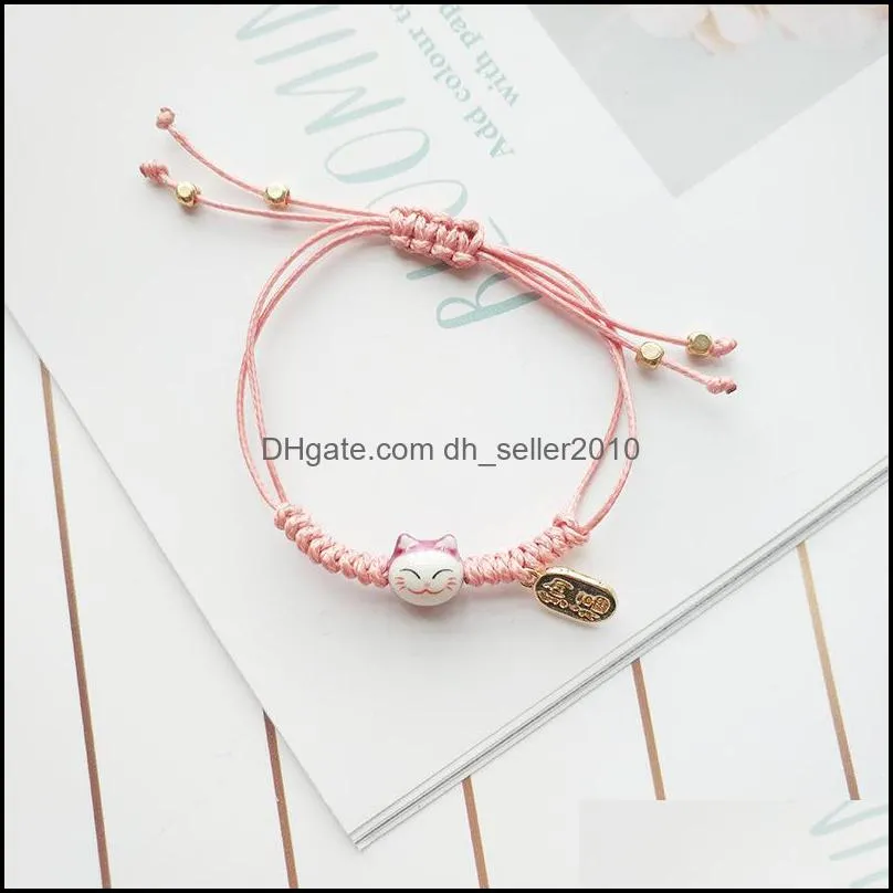 handmade colorful rope lucky cat bracelet for women girls birthday gifts charm tassel fashion maneki neko couple bangles c3