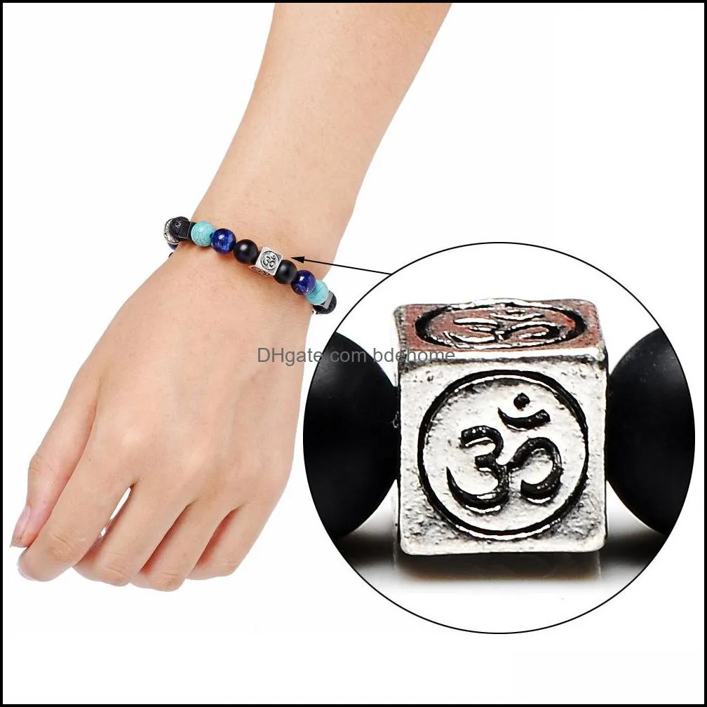 fashion jewerly natrual stones square bracelet mix and match blue black agate volcanic stone woven bracelets adjustable for unisex