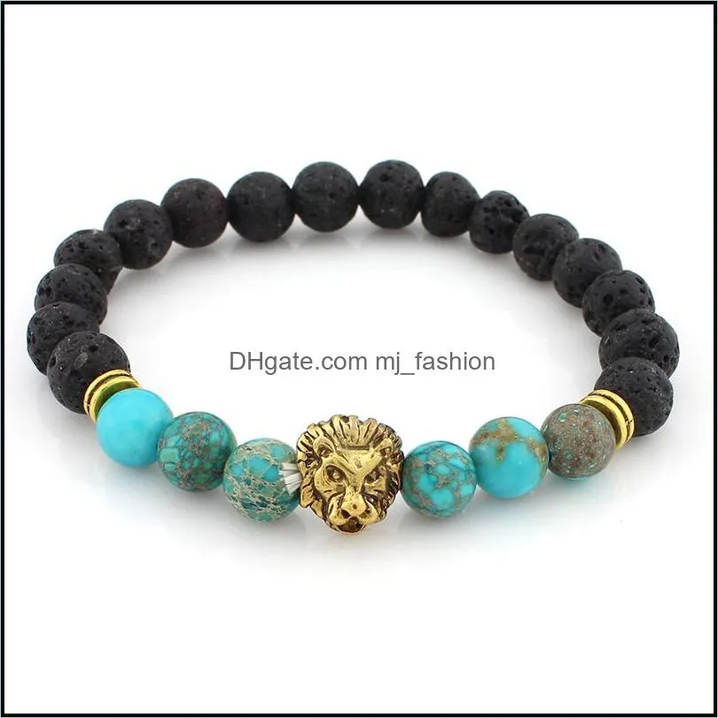  head natural lava stone bracelet bangle yoga beads jewelry essential oil diffuser elastic bracelets for women dhs b331s