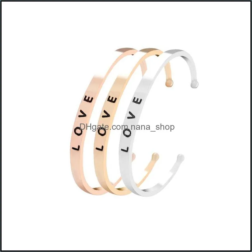 2019 fashion engraved love letter cuff bangle women creative open bracelet for men couple luxury jewelry gift