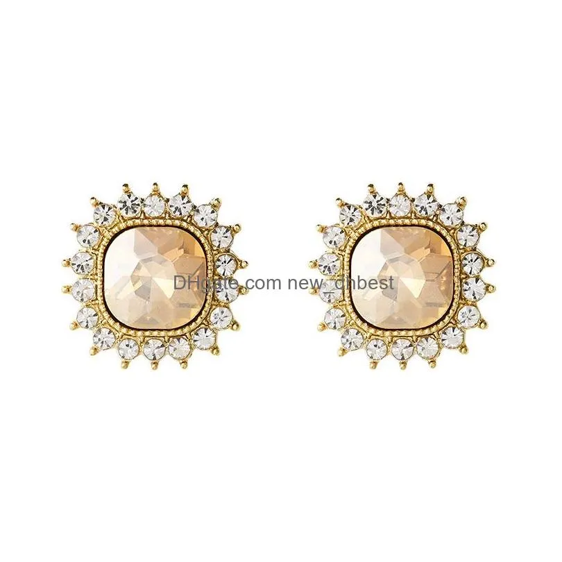 fashion jewelry s925 silver post earrings squre rhinstone stud earrings