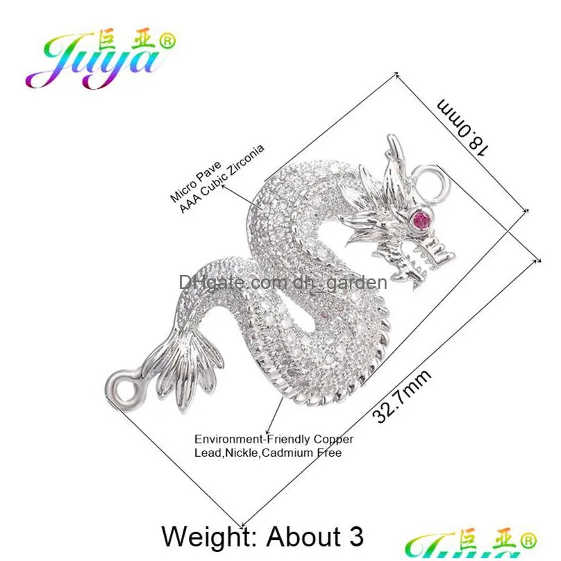 juya diy talisman accessories micro pave zircon dragon snake hamsa connectors for women men needlework jewelry making