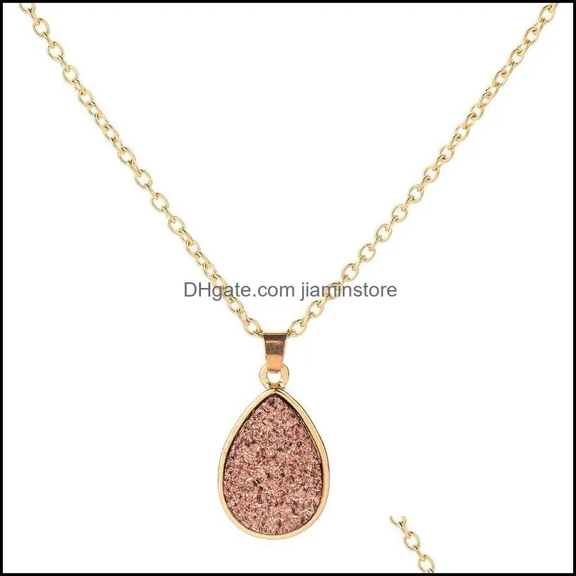 fashion 4colors druzy drusy necklace gold plated geometry faux natural stone resin necklace for women jewelry