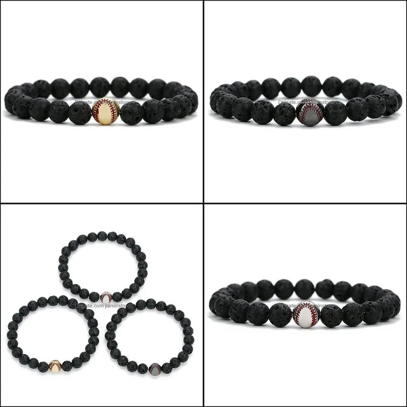 8mm black lava stone baseball bead braclets essential oil diffuser bracelet for women men jewelry