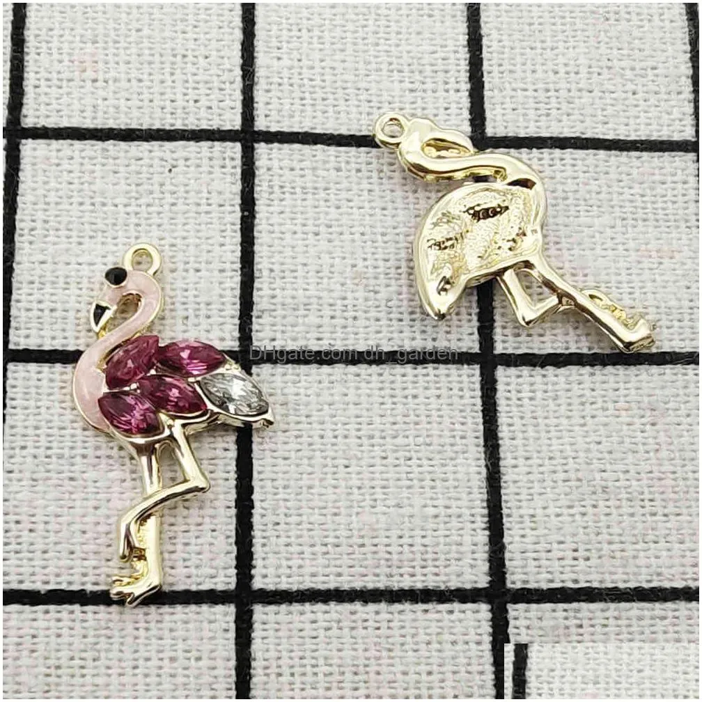 10pcs crystal flamingo charm jewelry accessories earring pendant bracelet necklace charms zinc alloy diy finding 15x30mm