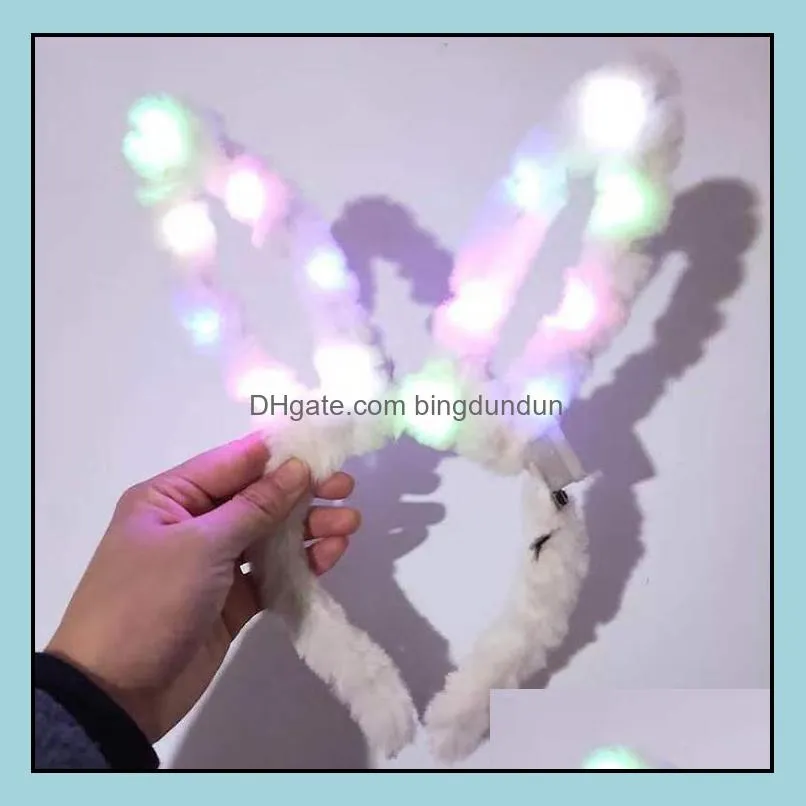 plush stuffed led rabbit hairband shine cat ear horn crown lovely easter hair hoop flash of light bunny girl christmas props sn2368