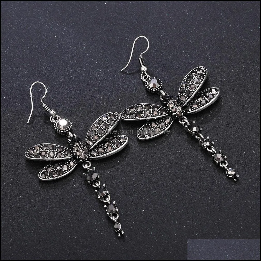 vintage dragonfly tassel earring multi color crystal dangle earrings boho rhinestone for women lady design jewelry accessories