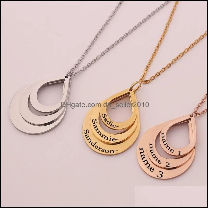 fashion custom stainless steel personality name water drop necklace for women long chain jewelry pendant necklaces 3654 q2