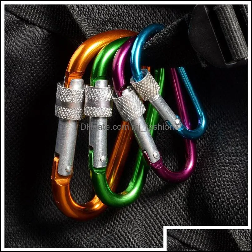 colorful aluminum key rings climbing button with lock carabiner keychain hanging hook camping bag carabiners buckle dhs