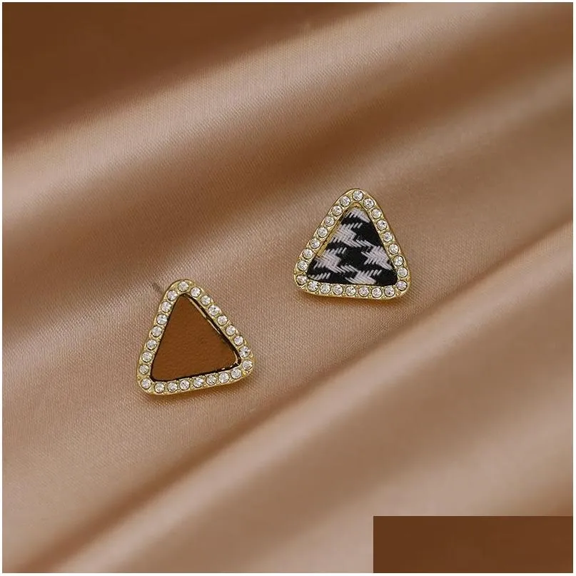 fashion jewelry s925 silver post stud earrrings rhinestone triangle earrings
