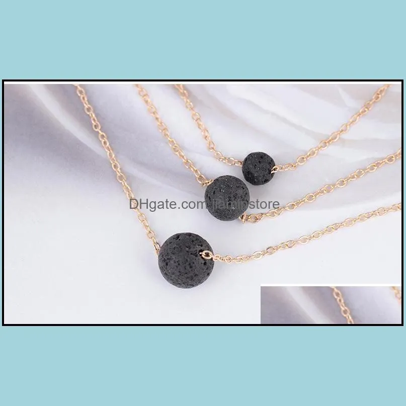 black lava stone beads three layers multilayer necklace aromatherapy  oil perfume diffuser pendant necklace for women jewelry