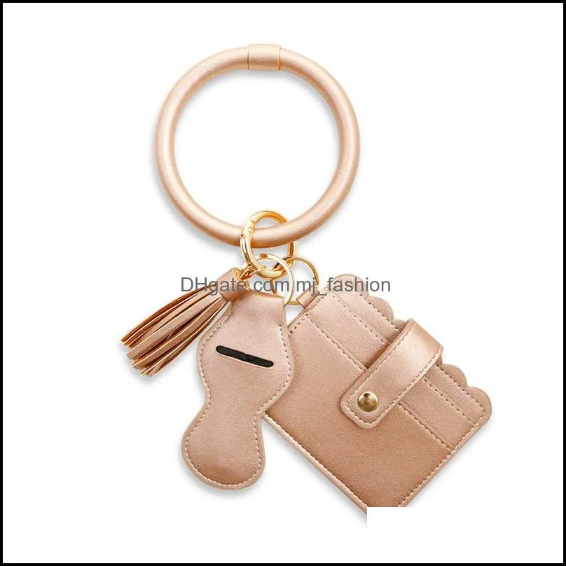 wristlet key rings bracelet pocket credit card holder tassel bangle pu leather lipstick keychain wallet for women girls c580fz