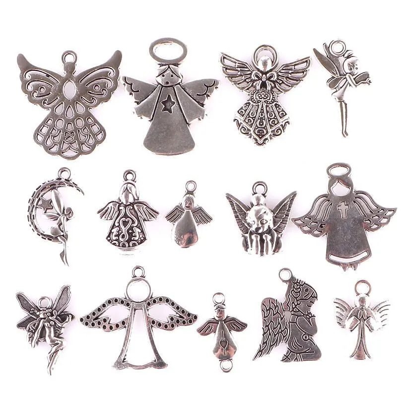 14pcs mixed tibetan silver plated girl angel fairy cupid charms pendants jewelry making bracelet accessories diy crafts handmade