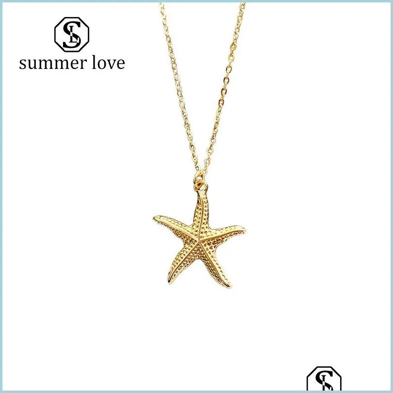 2019 summer beach starfish conch chain pendant necklace for women gold alloy cowrie shell necklace fashion jewelry gift