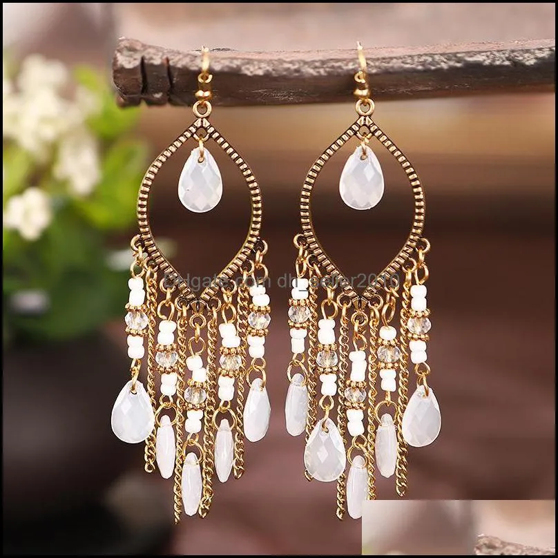 classic vintage dangle womens corful crystal beads long tassel earrings fashion jewelry bohemia wedding earring hangers 478c3