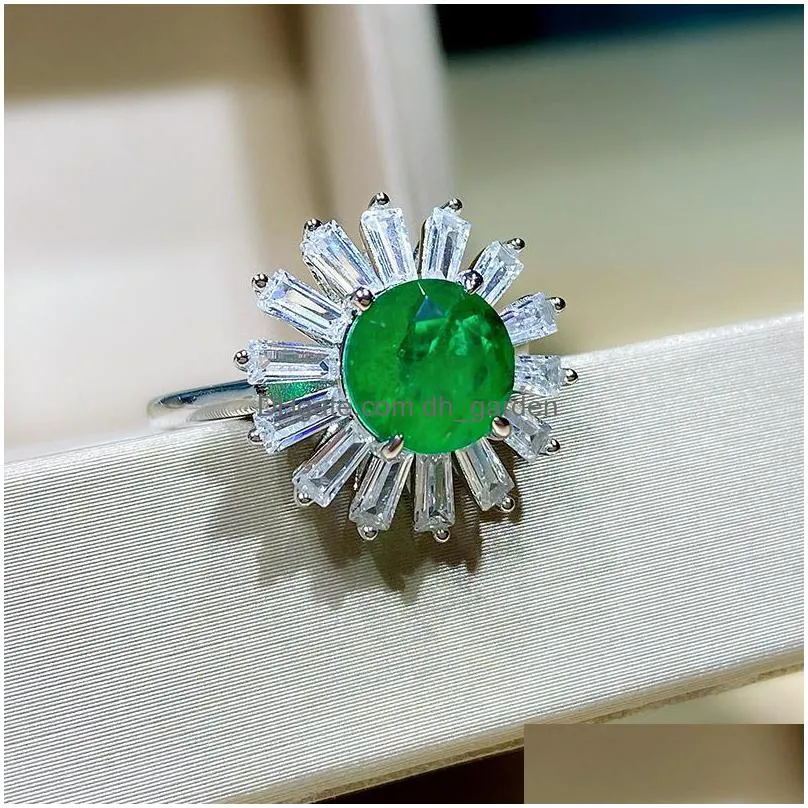 cluster rings charms 100 925 sterling flower shape emerald round cut 8x8mm gemstone for women fine fashion jewelry