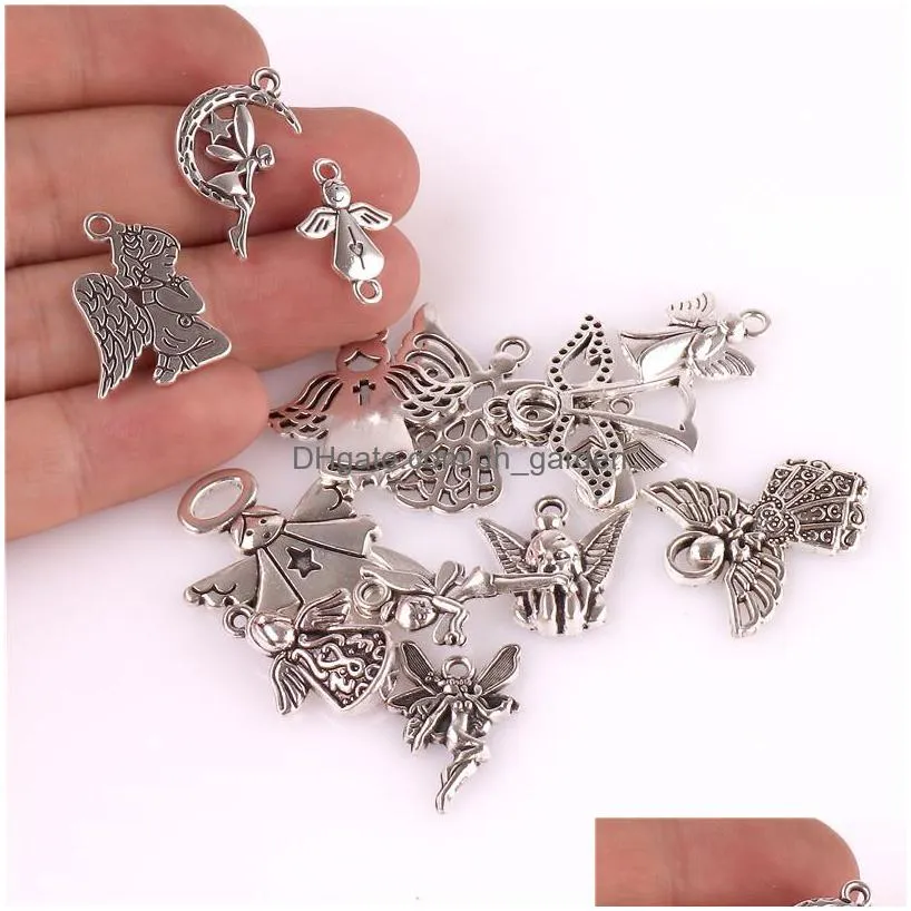 14pcs mixed tibetan silver plated girl angel fairy cupid charms pendants jewelry making bracelet accessories diy crafts handmade