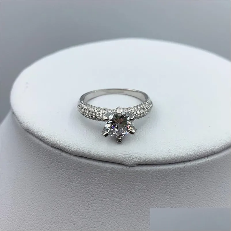 cluster rings original classics 1 1 925 sterling silver 6 claw zircon inlay wide women logo romance fine jewelry valentines gift