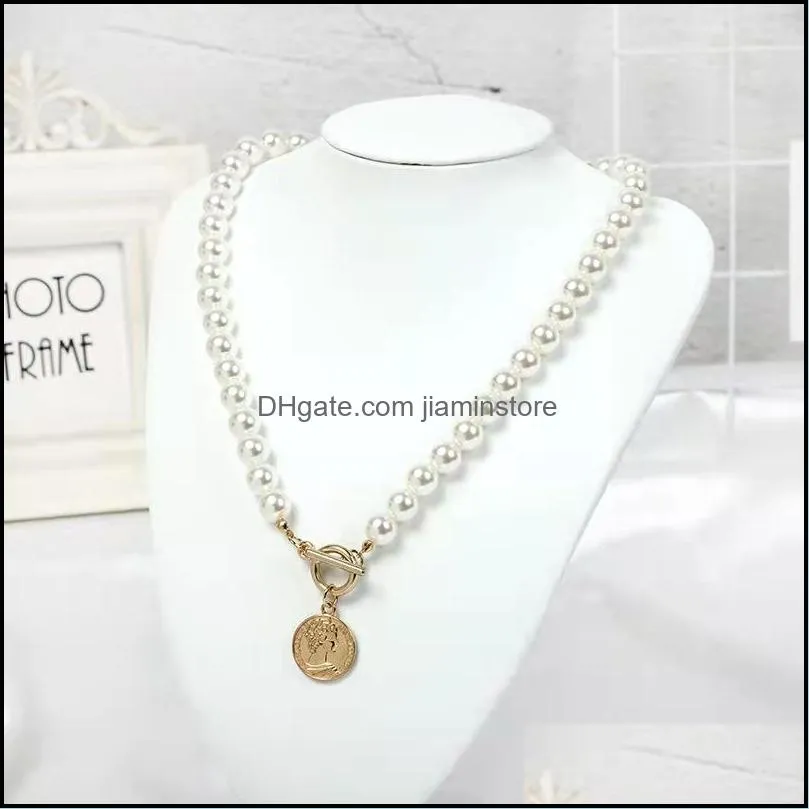 vintage baroque irregular pearl lock chains necklace geometric angel pendant love necklaces for women punk jewelry