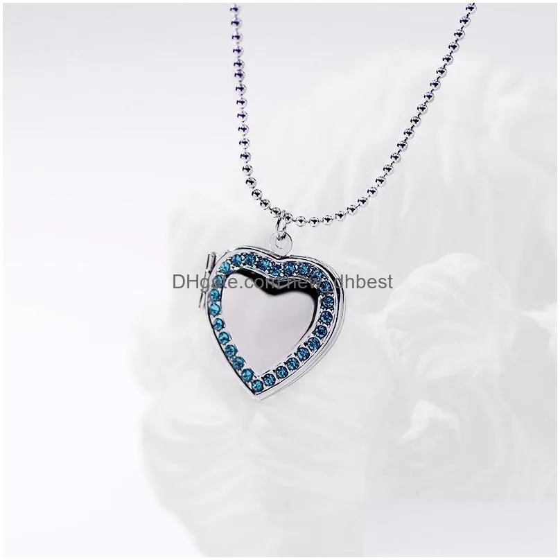 fashion jewelry diy openable locket p o box pendant necklace rhinstone heart floating locket necklaces