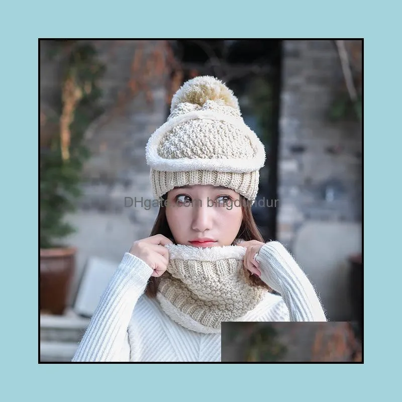 women winter warmer threepiece set hat mask and scarf set winter knitted plus velvet warm mask hat and scarf set rre11477