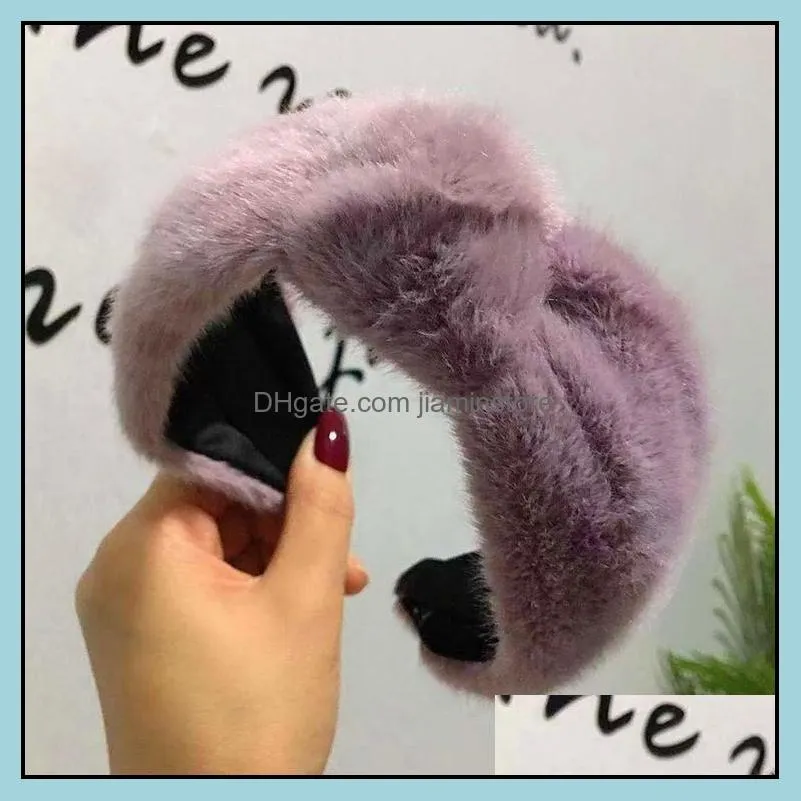 faux fur knotted headband thick furry hairband plush rabbit ears hair hoop knotting bow accessories