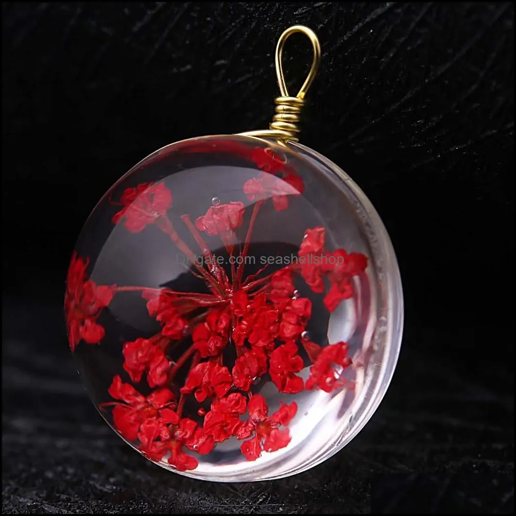  arrival 15mm dried flower glass pendant charm for necklace earring colorful transparent ball shape jewelry charm wholesale