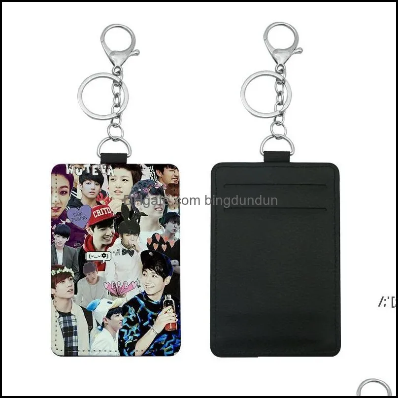 sublimation card holder pu leather blank credit cards bag case heat transfer print diy holders with keychain rrb15048