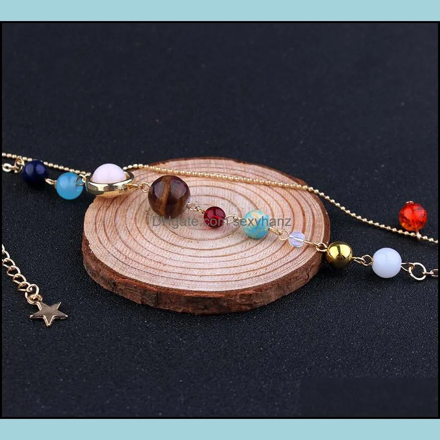 universe galaxy the eight planets in the solar system guardian star natural stone beads necklace for women