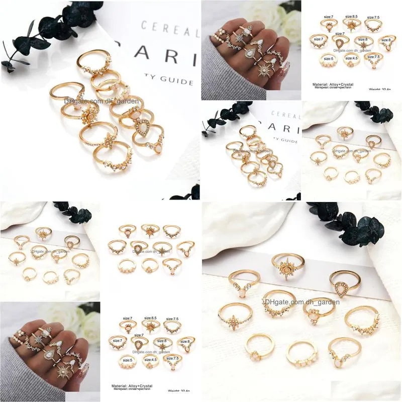 cluster rings european and american jewelry fashion temperament stars water drop rhinestone protein alloy ring set of 10 for women