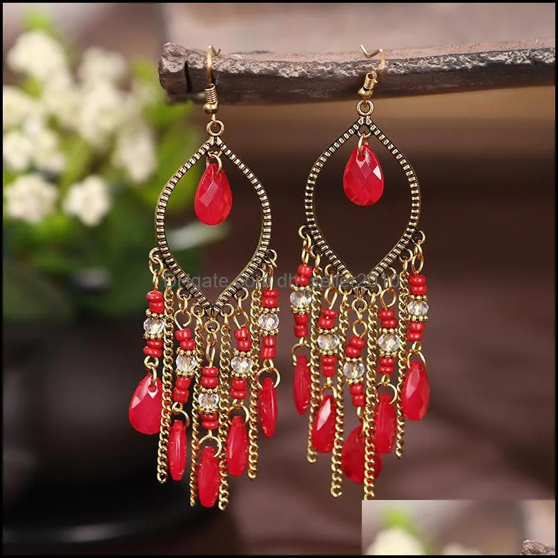 classic vintage dangle womens corful crystal beads long tassel earrings fashion jewelry bohemia wedding earring hangers 478c3