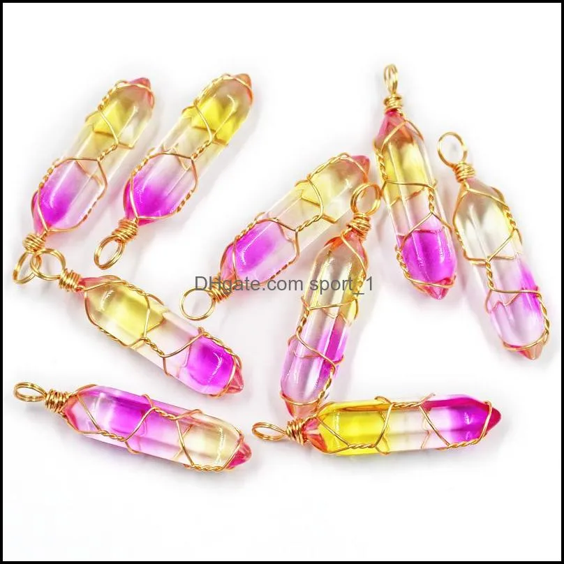 wire wrap colour grad glass crystal bullet hexagon pendants charms for diy earrings necklace jewelry making