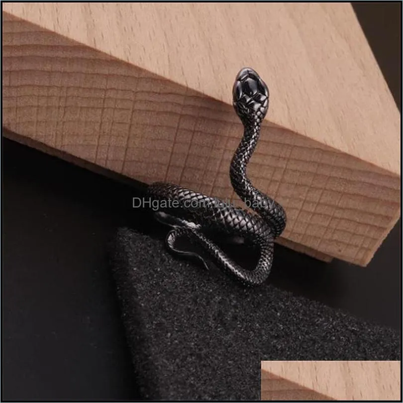 men punk cool retro classic black silver stainless steel snake ring men fashion rings jewelry gift582 t2