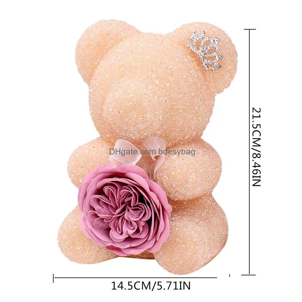 decorative flowers wreaths rhinestone foam bear with austin rose soap flower for valentine gift box birthday surprise1