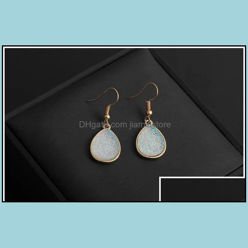 fashion 4colors druzy drusy earrings gold plated geometry faux natural stone resin dangle earrings for women jewelry