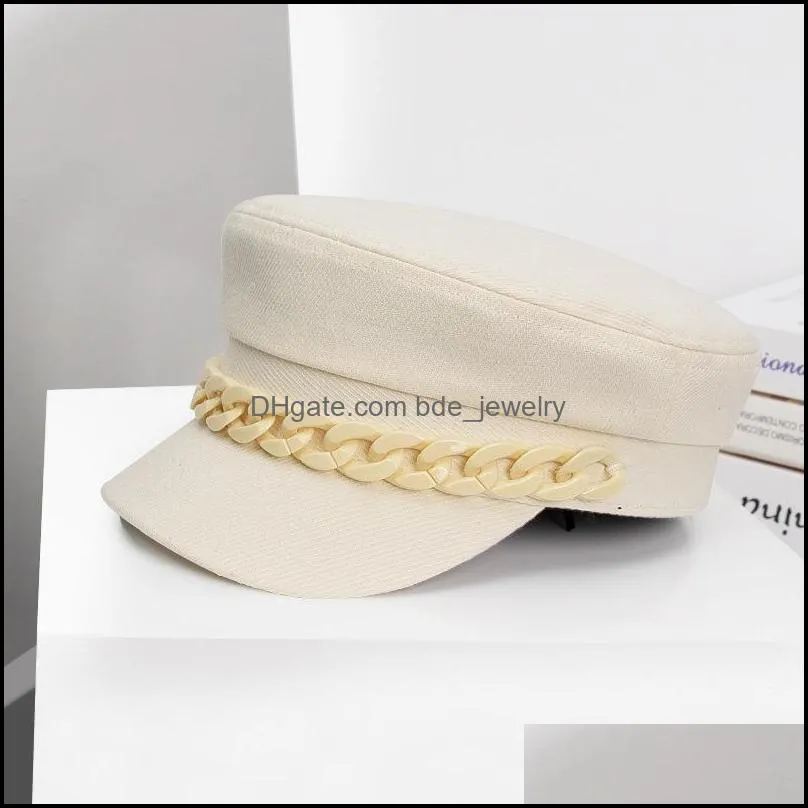 spring summer chain black cotton military berets for women female flat army hat girl travel beret ladies painter cap