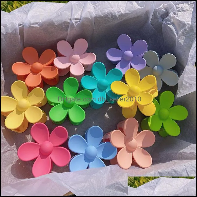 7.5cm solid color flower shaped hair claws frosted hair clip for women ponytail barrettes girls candy colors hair accessories 5245 q2