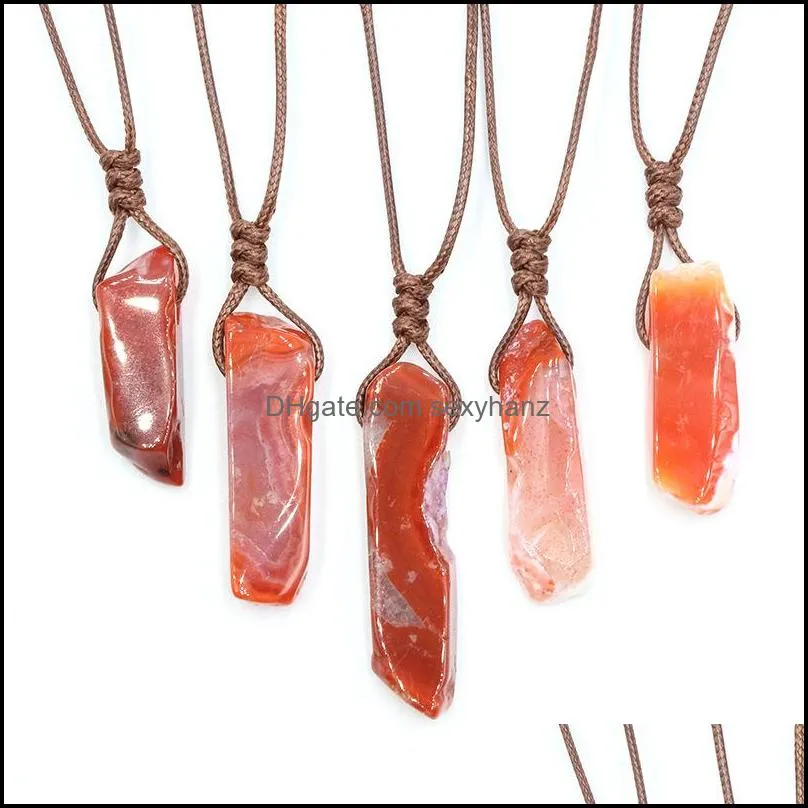 natural stone crystal pendants necklace irregular braided rope chain amethyst pink crystal healing chakra jewelry for women men