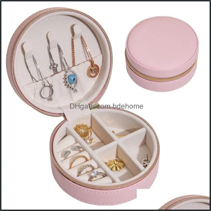 small portable jewelry box display travel jewelry case boxes button leather storage zipper organizer 10x10x4.5cm