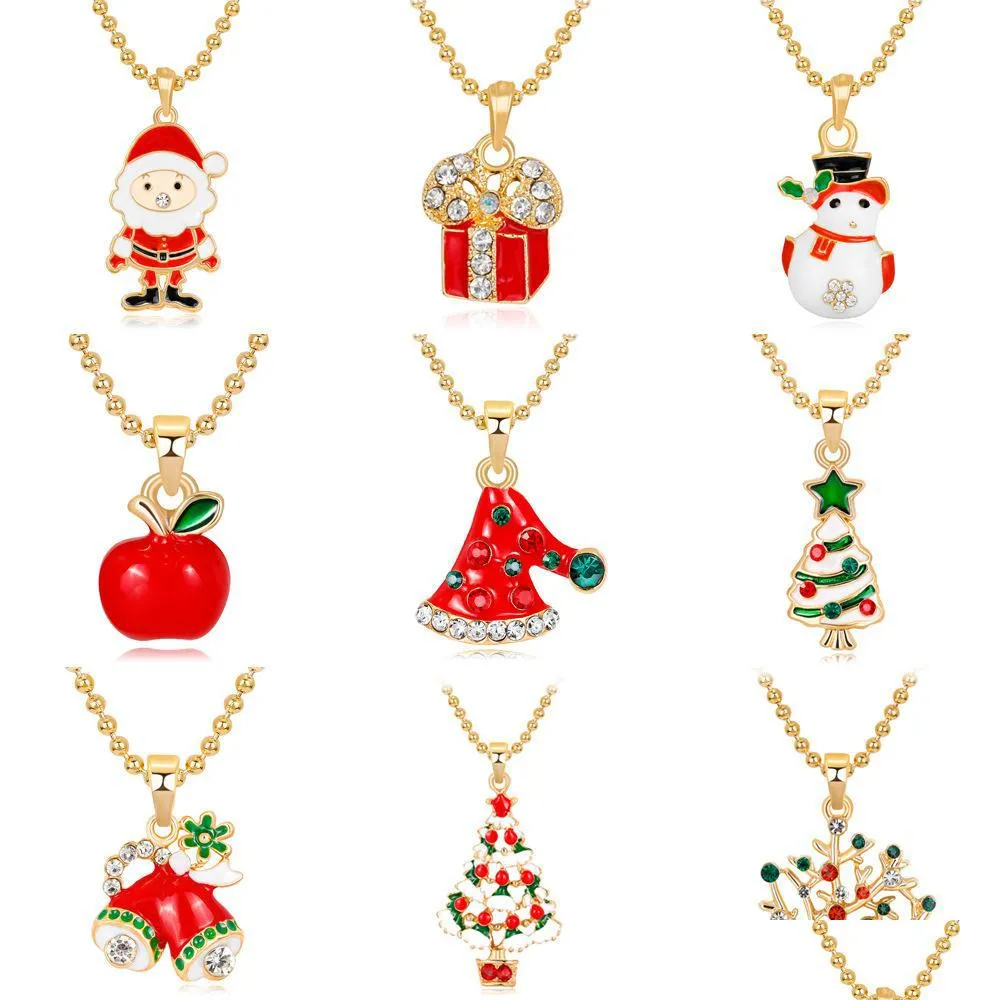 christmas tree pendant necklaces jewelry gifts for womens girls thanksgiving xmas holiday round beads chain choker necklace snowman snowflake  bell