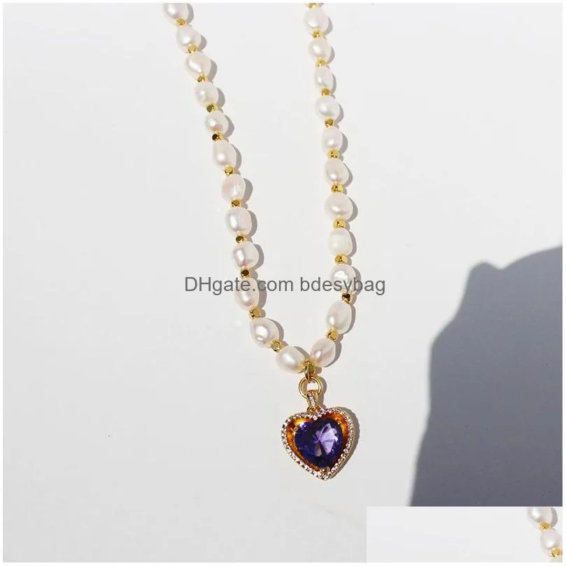 pendant necklaces for women neck chain female jewelry wholesale gift vintage heart natural decorations pearl zircon stonependant